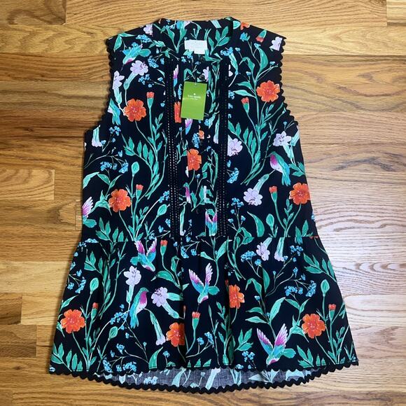 NWT Kate Spade Jardin Poplin Top Scenic Route Size XS Hummingbird - Picture 3 of 7